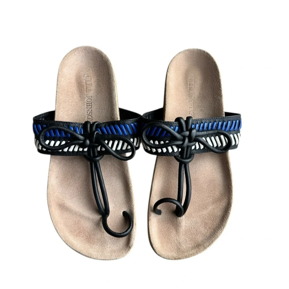 Ulla Johnson - Jini Leather Thong Slide Sandals Marine Sz EU 37